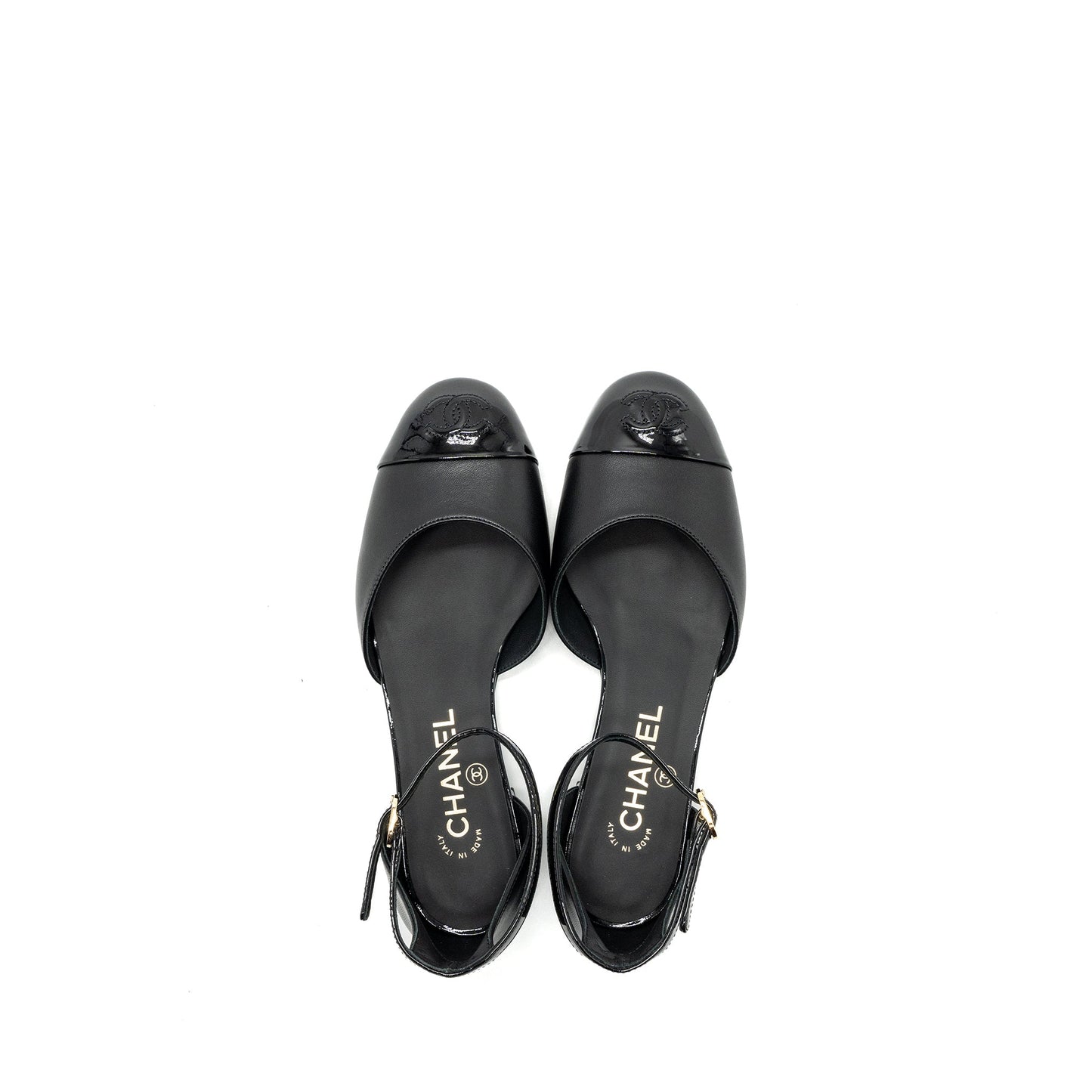 Chanel Size 37 Flat Shoes Lambskin/Patent Black