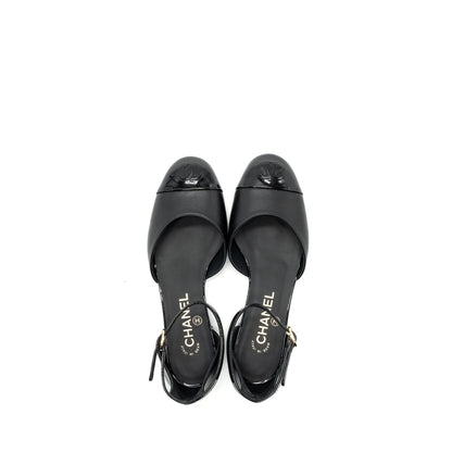 Chanel Size 37 Flat Shoes Lambskin/Patent Black