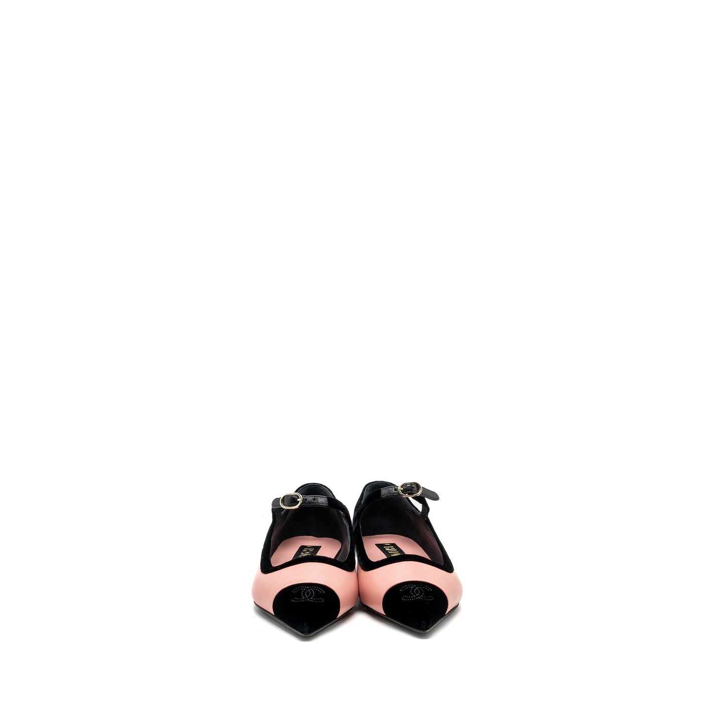 Chanel size 39.5 22K mery janes shoes lambskin / velvet pink / black L
