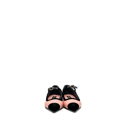 Chanel size 39.5 22K mery janes shoes lambskin / velvet pink / black L