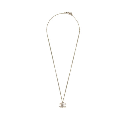 Chanel CC Logo Necklace Crystal Silver Tone
