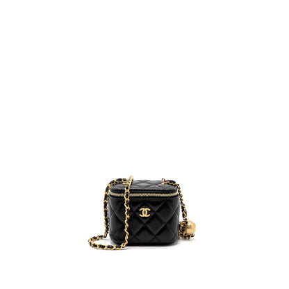 Chanel Pearl Crush Mini Vanity with Chain Lambskin Black Brushed  (Microchip)