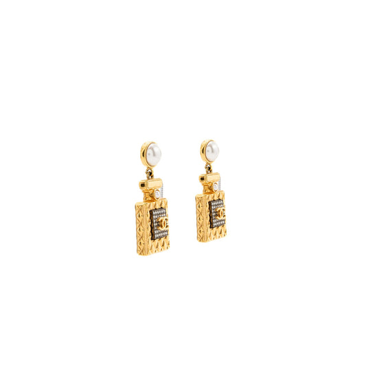 Chanel perfume bottle earrings gold tone