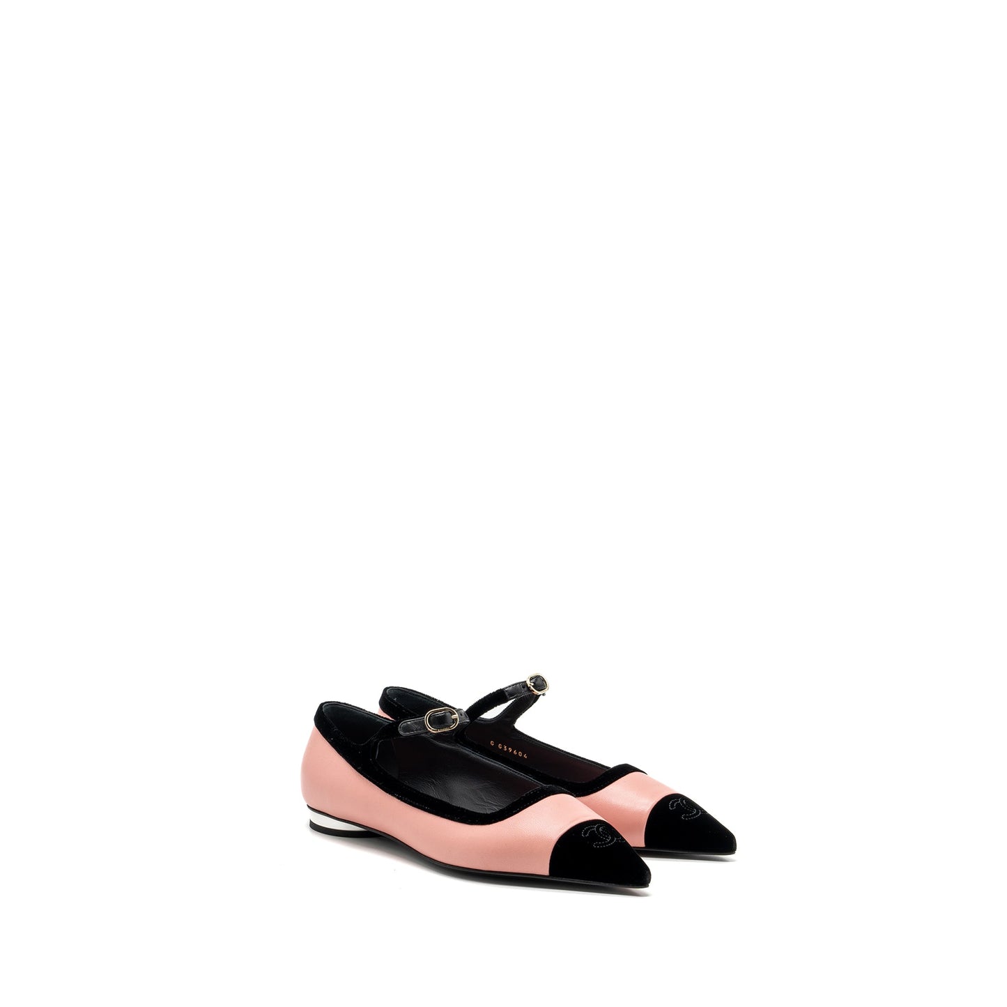 Chanel size 39.5 22K mery janes shoes lambskin / velvet pink / black L