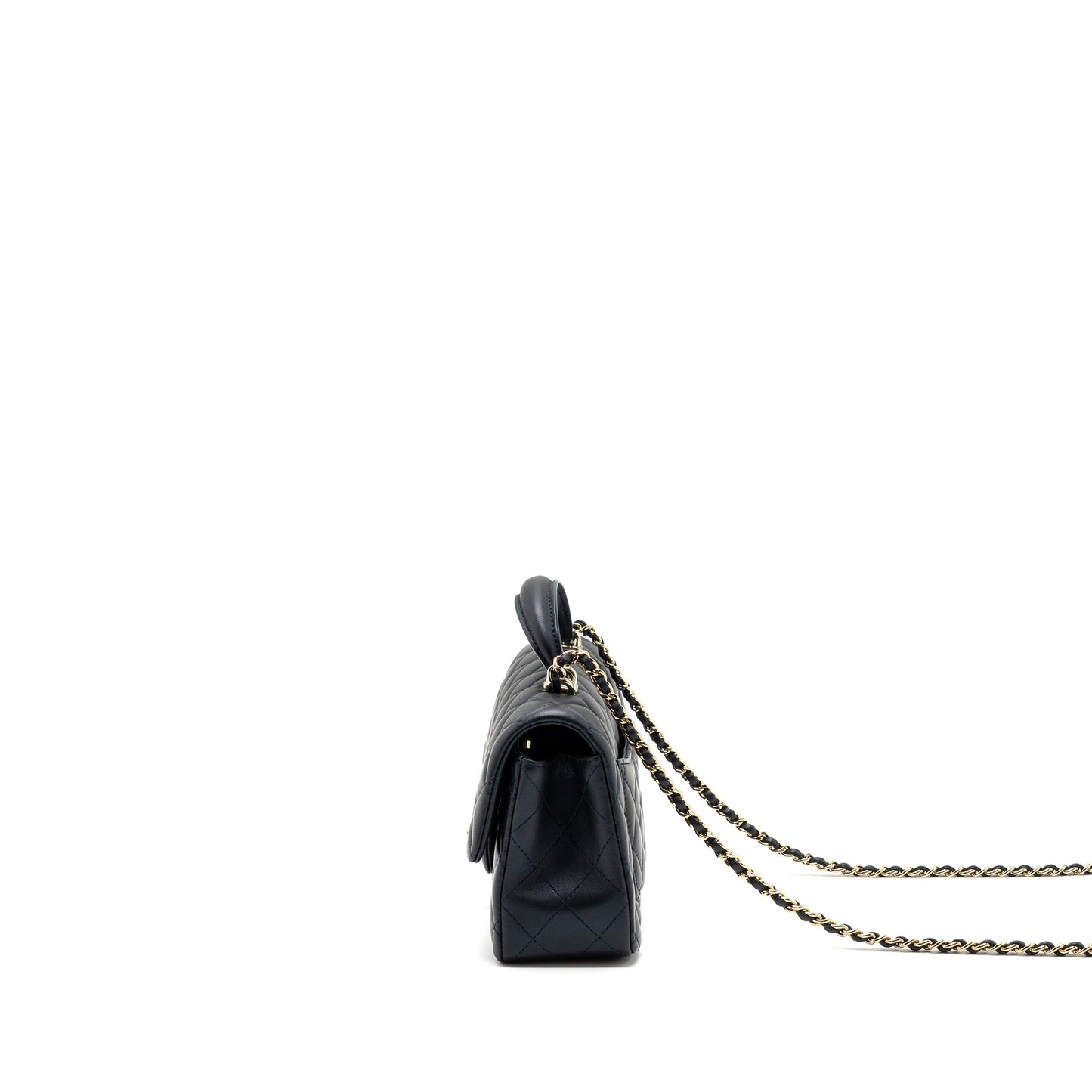 Chanel 22a Top Handle Mini Rectangular Flap Bag Lambskin Dark Blue L(Microchip)