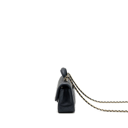 Chanel 22a Top Handle Mini Rectangular Flap Bag Lambskin Dark Blue L(Microchip)