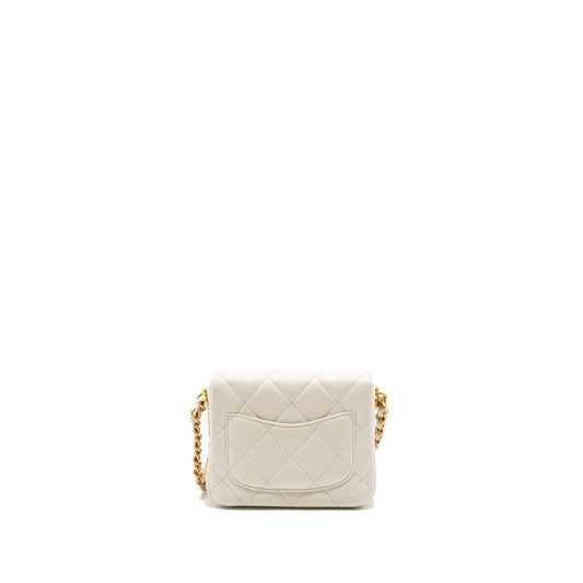 Chanel Seasonal Square Flap Bag Lambskin White  (Microchip)