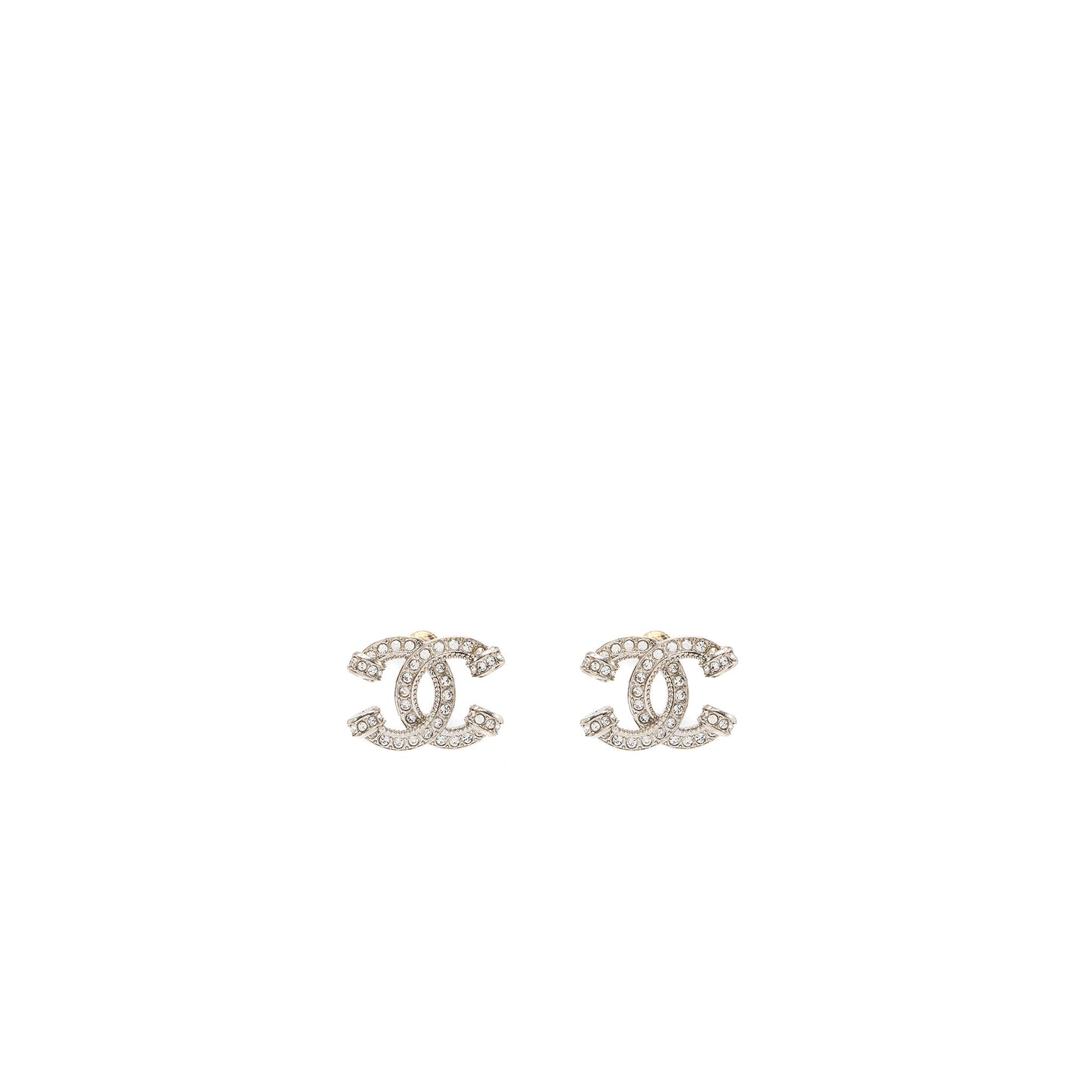 Chanel Knot CC Logo Earrings Crystal Silver Tone