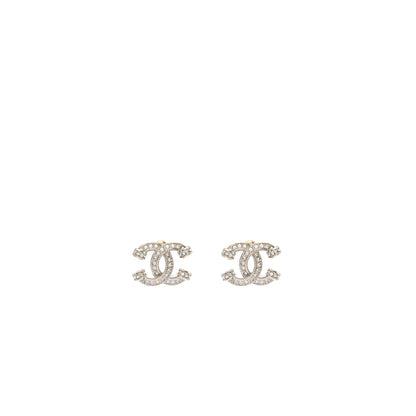 Chanel Knot CC Logo Earrings Crystal Silver Tone
