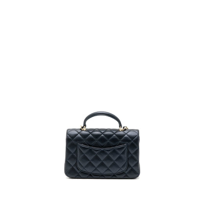 Chanel 22a Top Handle Mini Rectangular Flap Bag Lambskin Dark Blue L(Microchip)