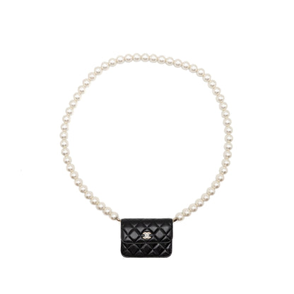 Chanel Maxi Pearl Clutch with Chain Lambskin Black