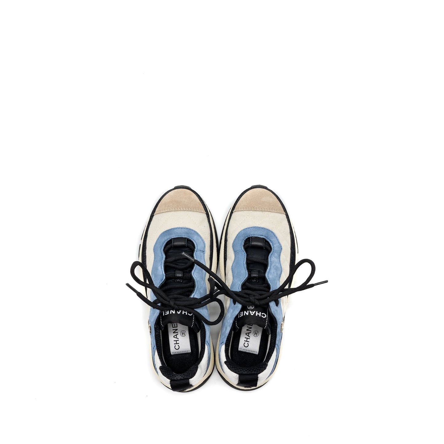 Chanel size 37 sneaker suede/calfskin light beige/blue multicolour