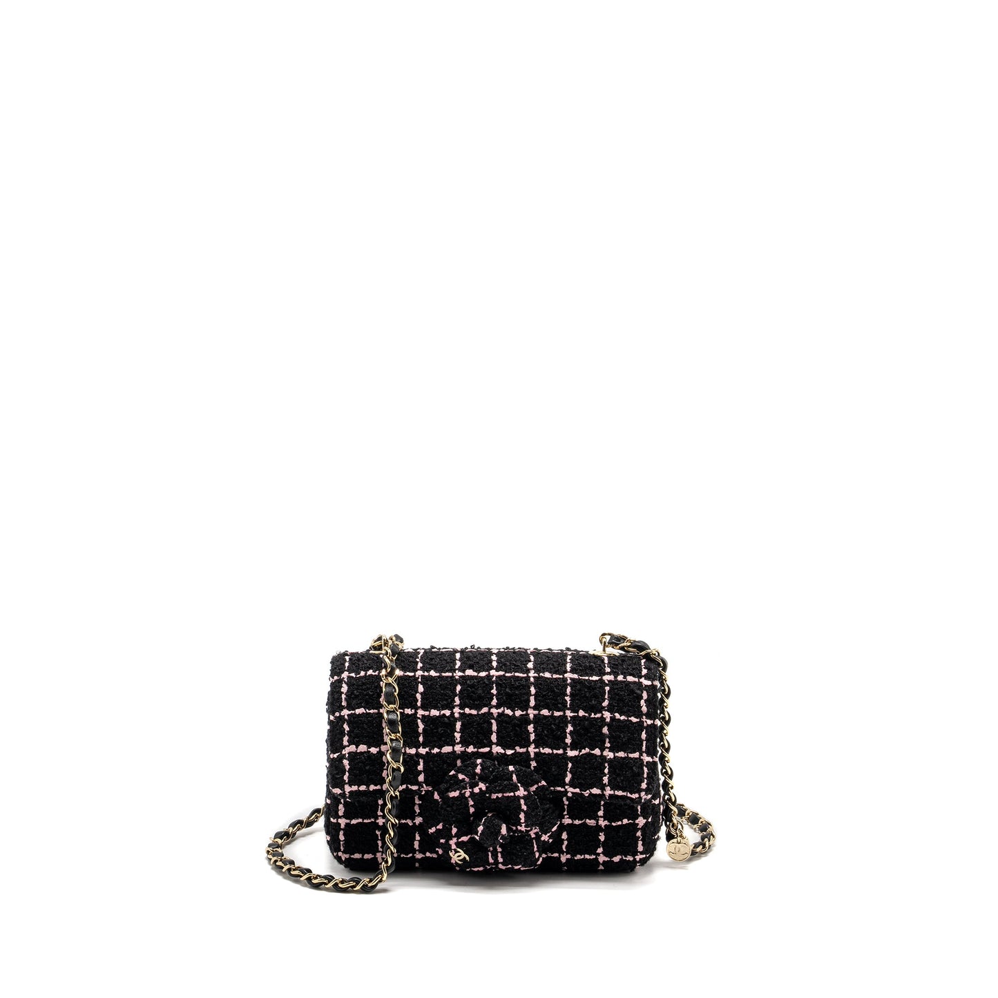 Chanel 23K Flower Bomb Mini Rectangular Flap Bag Tweed Black / Pink L (Microchip)