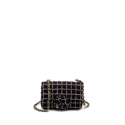 Chanel 23K Flower Bomb Mini Rectangular Flap Bag Tweed Black / Pink L (Microchip)