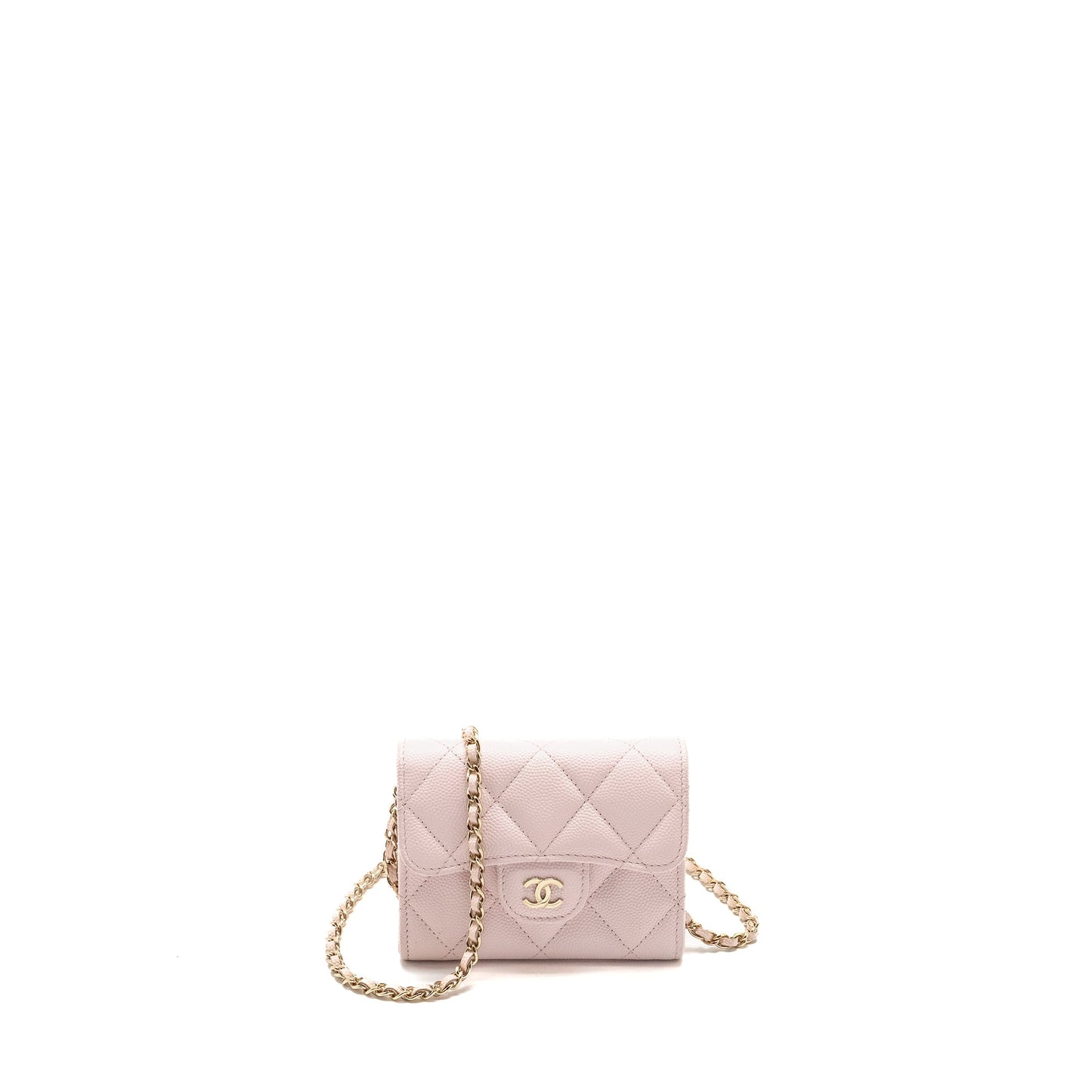 Chanel Mini Card Holder with Chain Caviar Pink