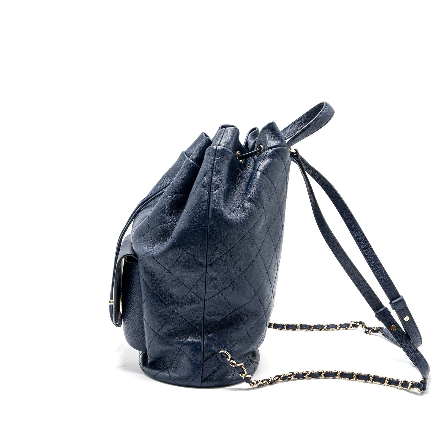 Chanel Drawstring Backpack Lambskin / Grained Calfskin Dark Blue L