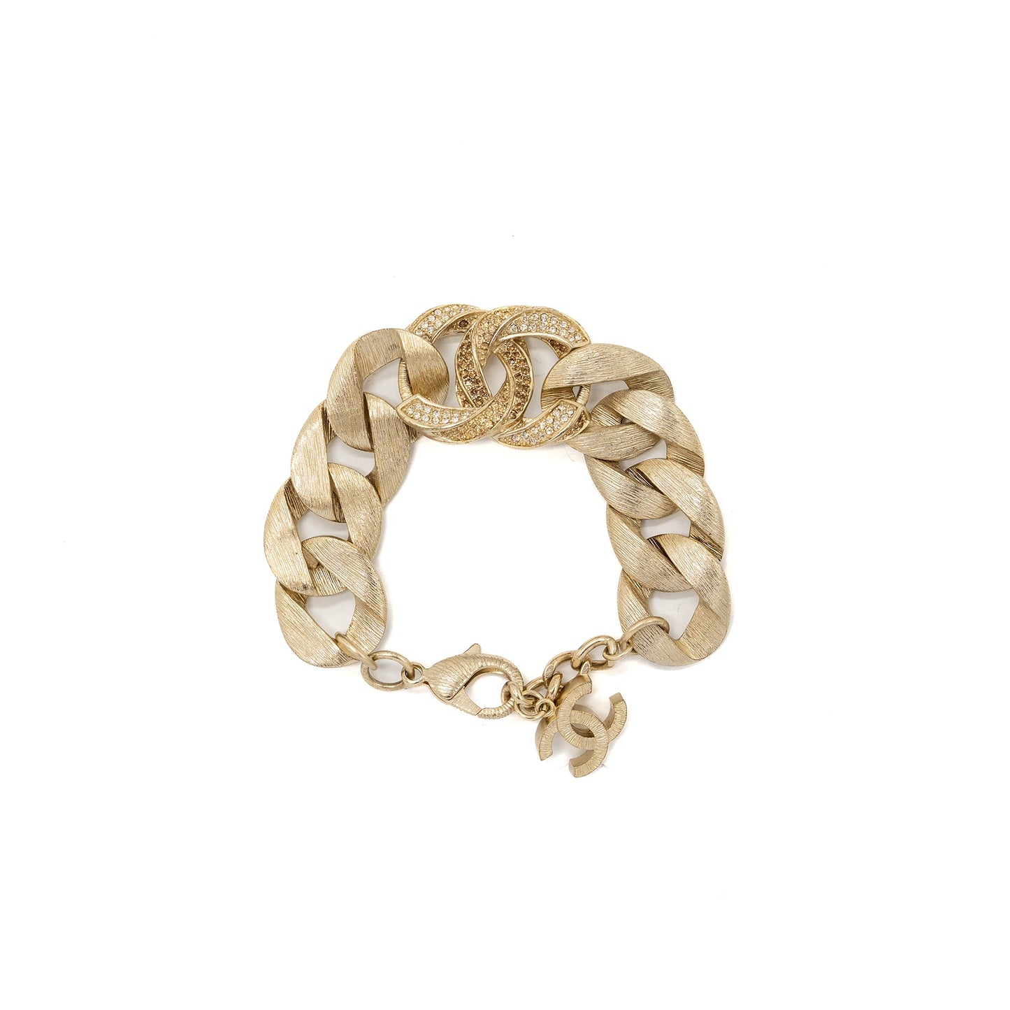 Chanel Giant cc logo chain bracelet with crystal light tone