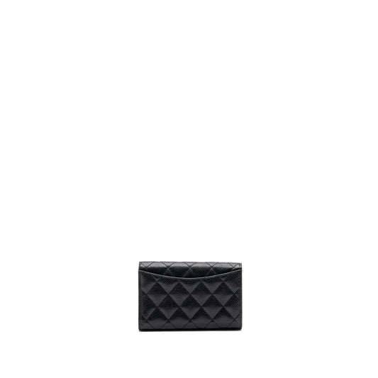 Chanel quilted medium flap compact wallet caviar black  (microchip)