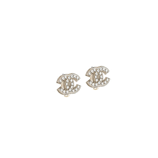 Chanel CC Logo Crystal Ear Clips