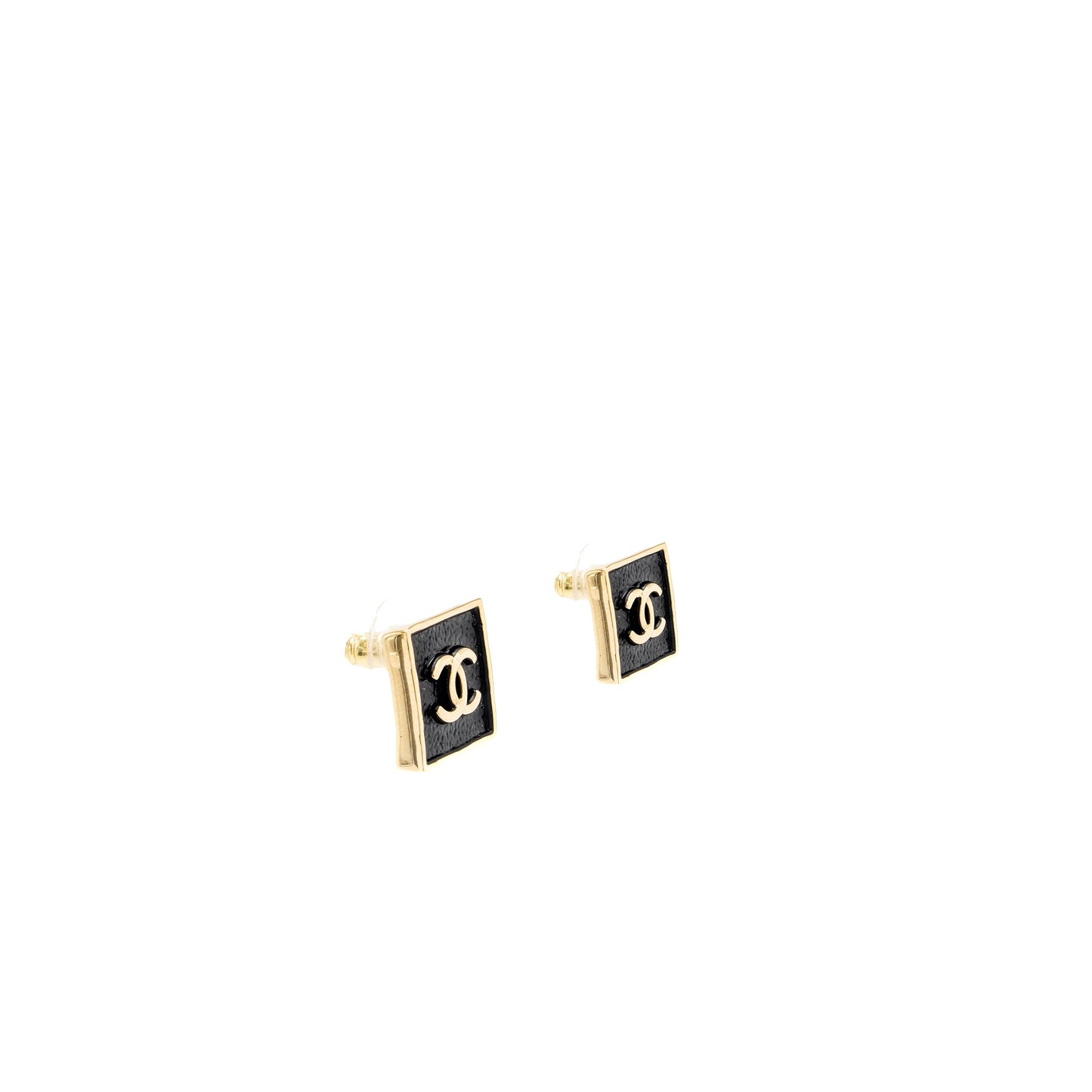 Chanel Square CC Logo Earrings Light Gold Tone