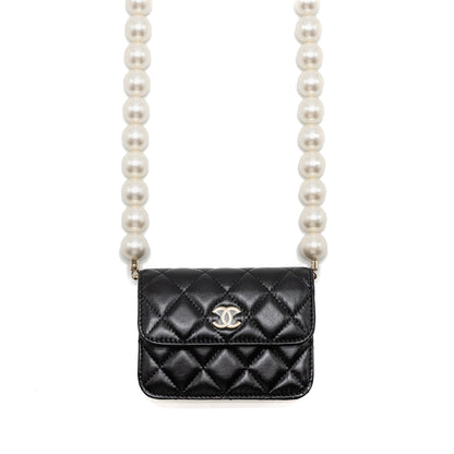 Chanel Maxi Pearl Clutch with Chain Lambskin Black