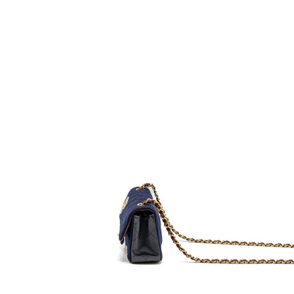 Chanel Mini Rectangular Flap bag fabric / lambskin navy