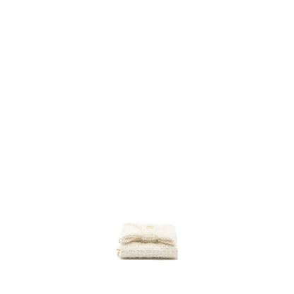 Chanel Mini Bow Card Holder With Chain Tweed White L(Microchip)