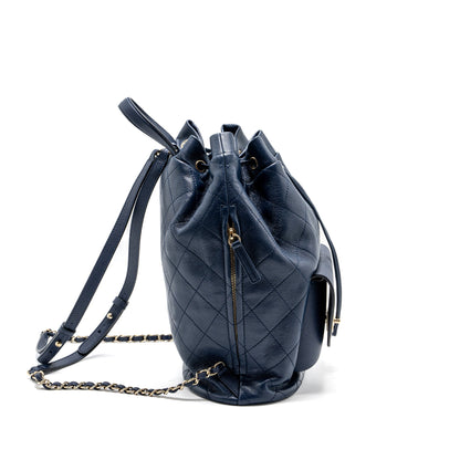 Chanel Drawstring Backpack Lambskin / Grained Calfskin Dark Blue L