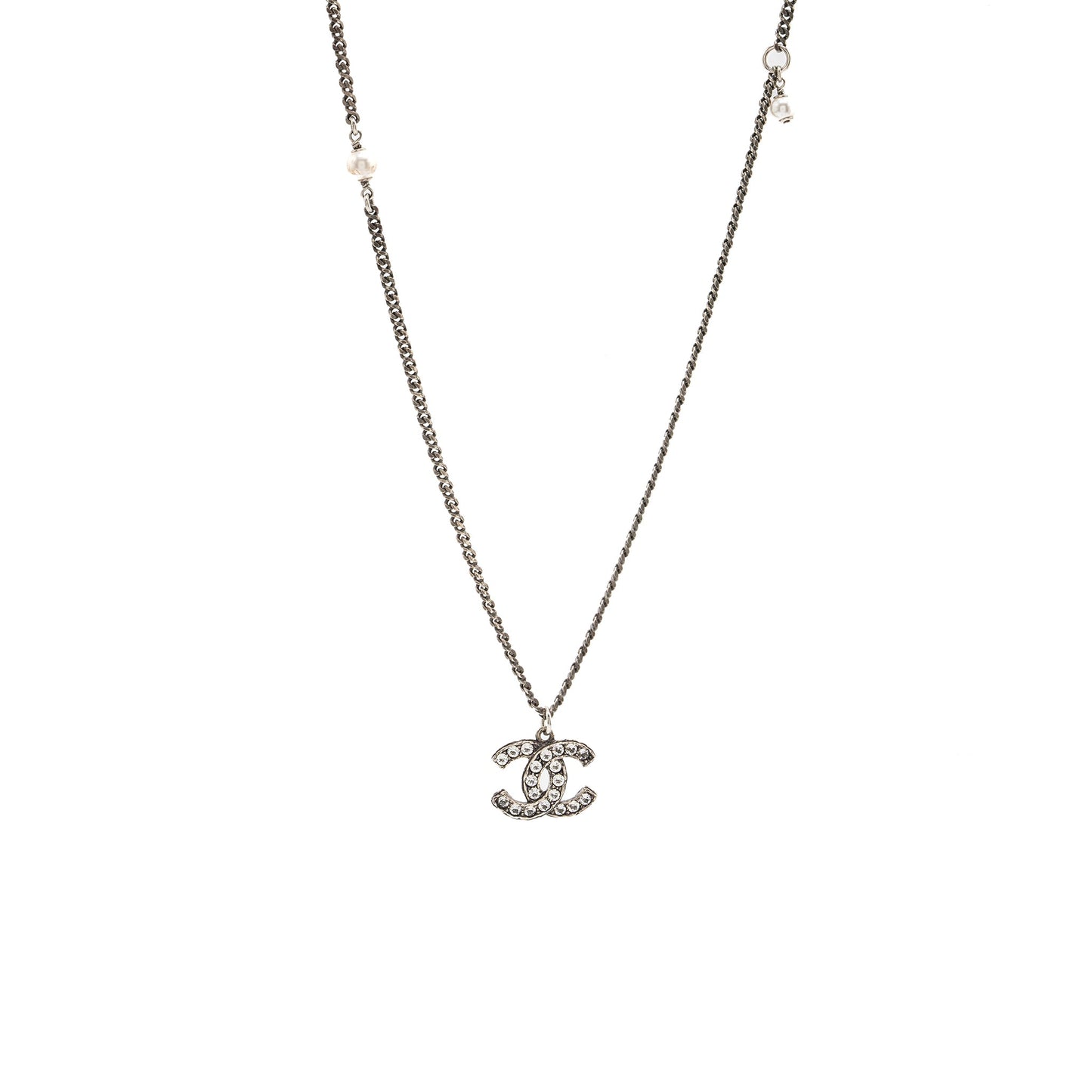 Chanel CC Logo Necklace Crystal/Pearl Ruthenium Hardware
