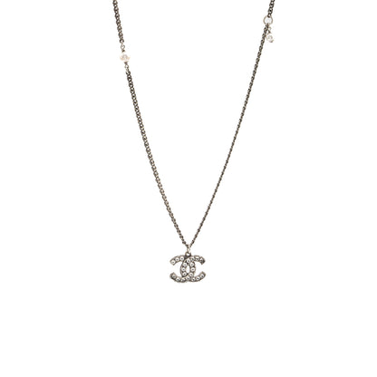 Chanel CC Logo Necklace Crystal/Pearl Ruthenium Hardware