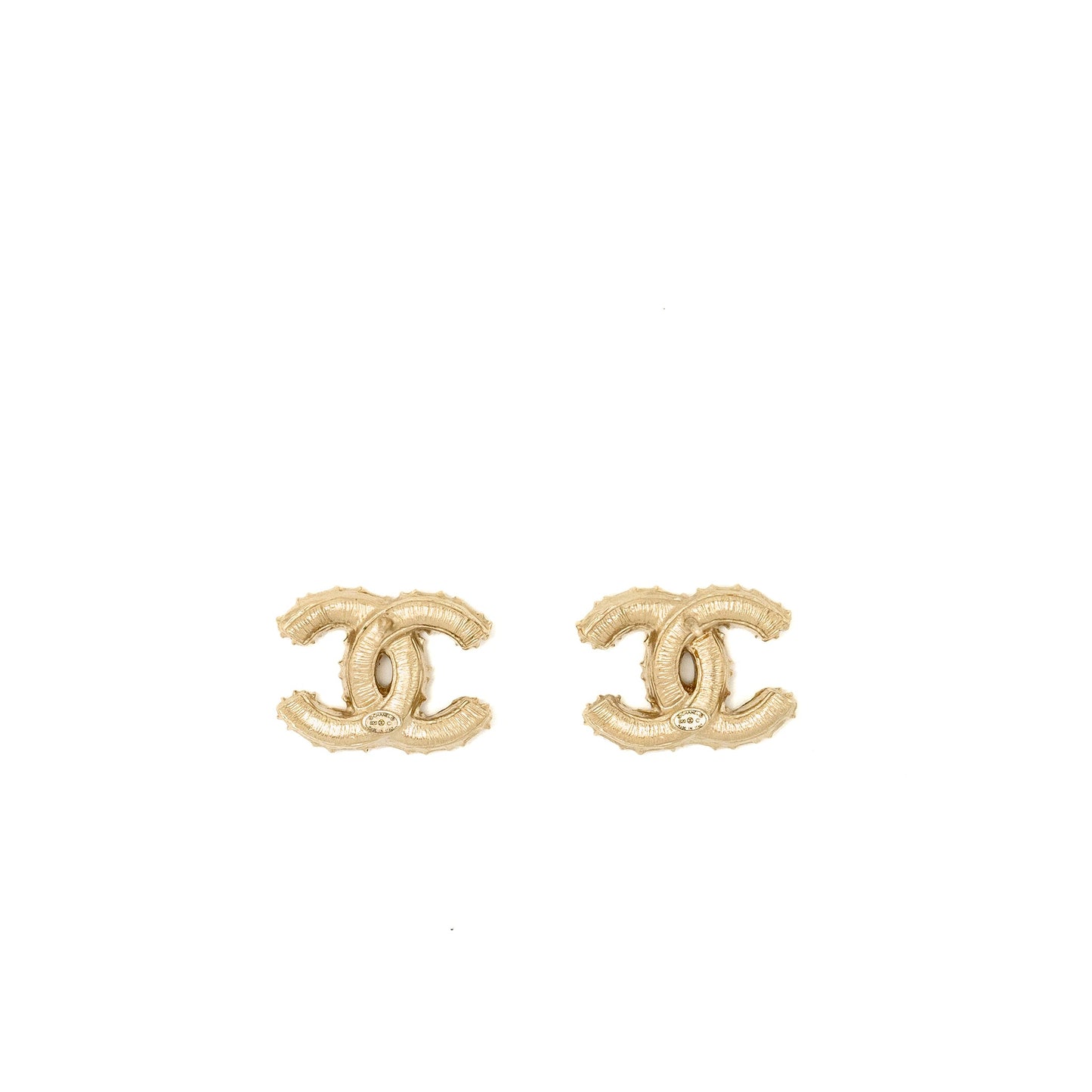 Chanel CC logo with mini pearl deco earrings light gold tone