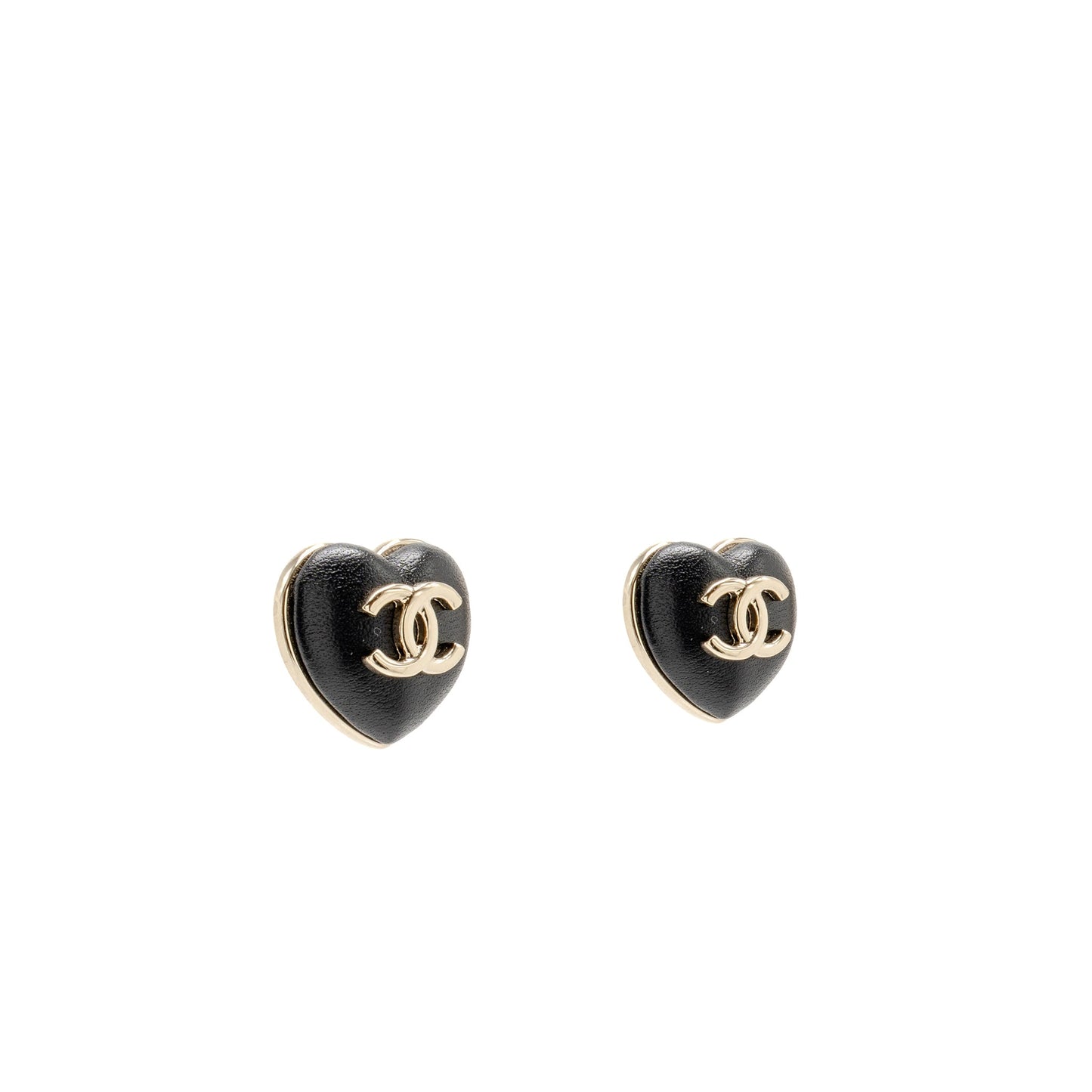 Chanel 22k CC Logo Heart Shape Earrings Lambskin Black L