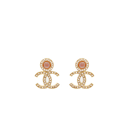 Chanel CC Logo Earrings Pink Crystal Gold Tone