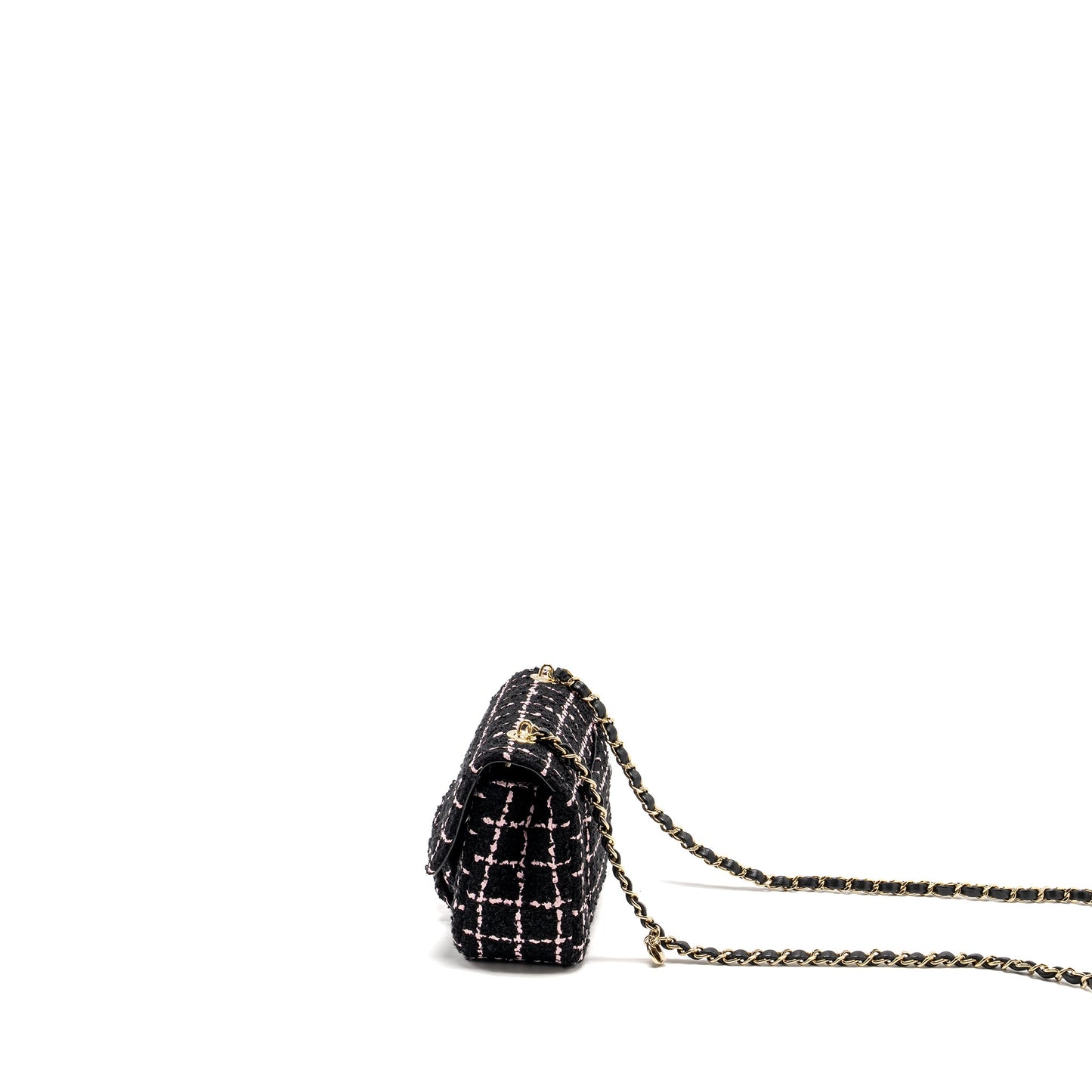 Chanel 23K Flower Bomb Mini Rectangular Flap Bag Tweed Black / Pink L (Microchip)