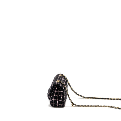 Chanel 23K Flower Bomb Mini Rectangular Flap Bag Tweed Black / Pink L (Microchip)