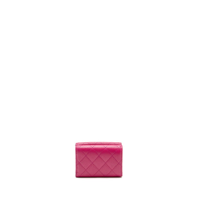 Chanel Matelasse Bi-fold Wallet Caviar Dark Pink L (Microchip)