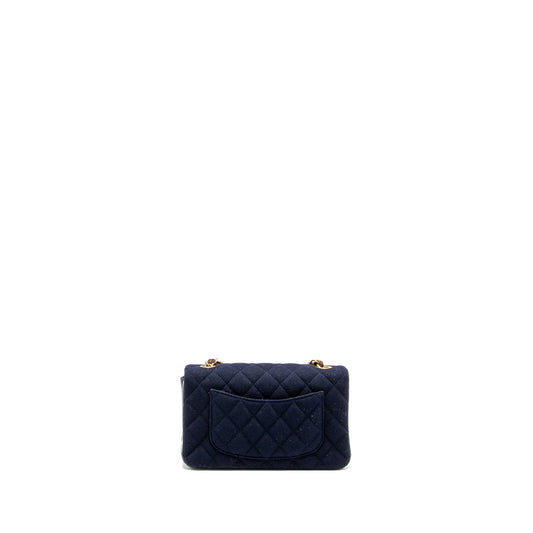 Chanel Mini Rectangular Flap bag fabric / lambskin navy