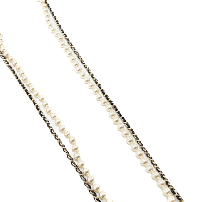 Chanel Micro Bag Necklace Pearl/ Leather Chain L