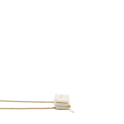 Chanel Mini Bow Card Holder With Chain Tweed White L(Microchip)