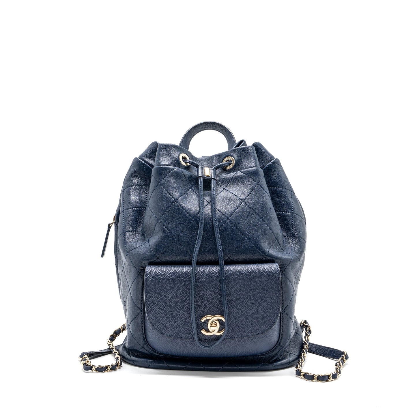 Chanel Drawstring Backpack Lambskin / Grained Calfskin Dark Blue L