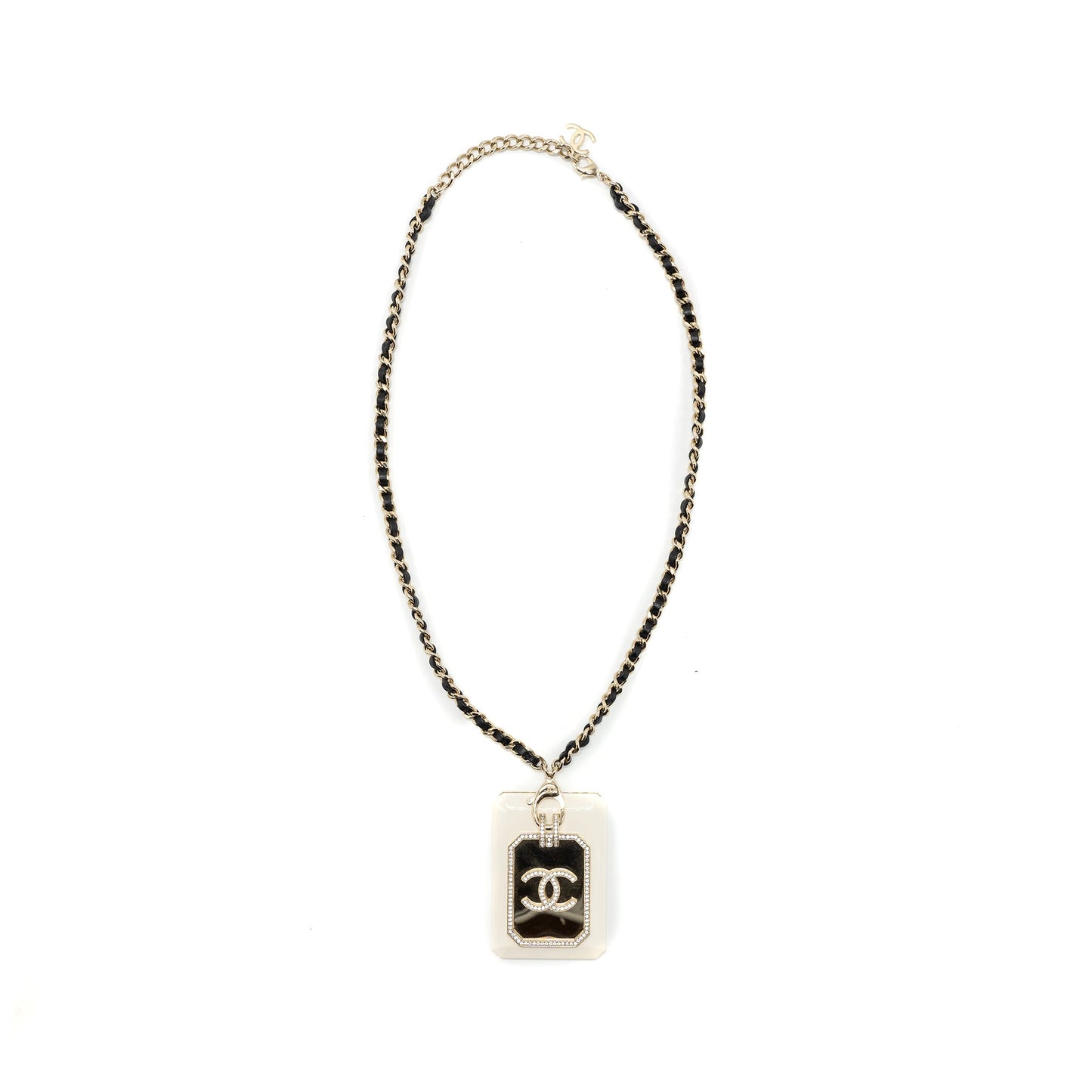 Chanel 21A Long Necklace Card Holder Leather Chain White L