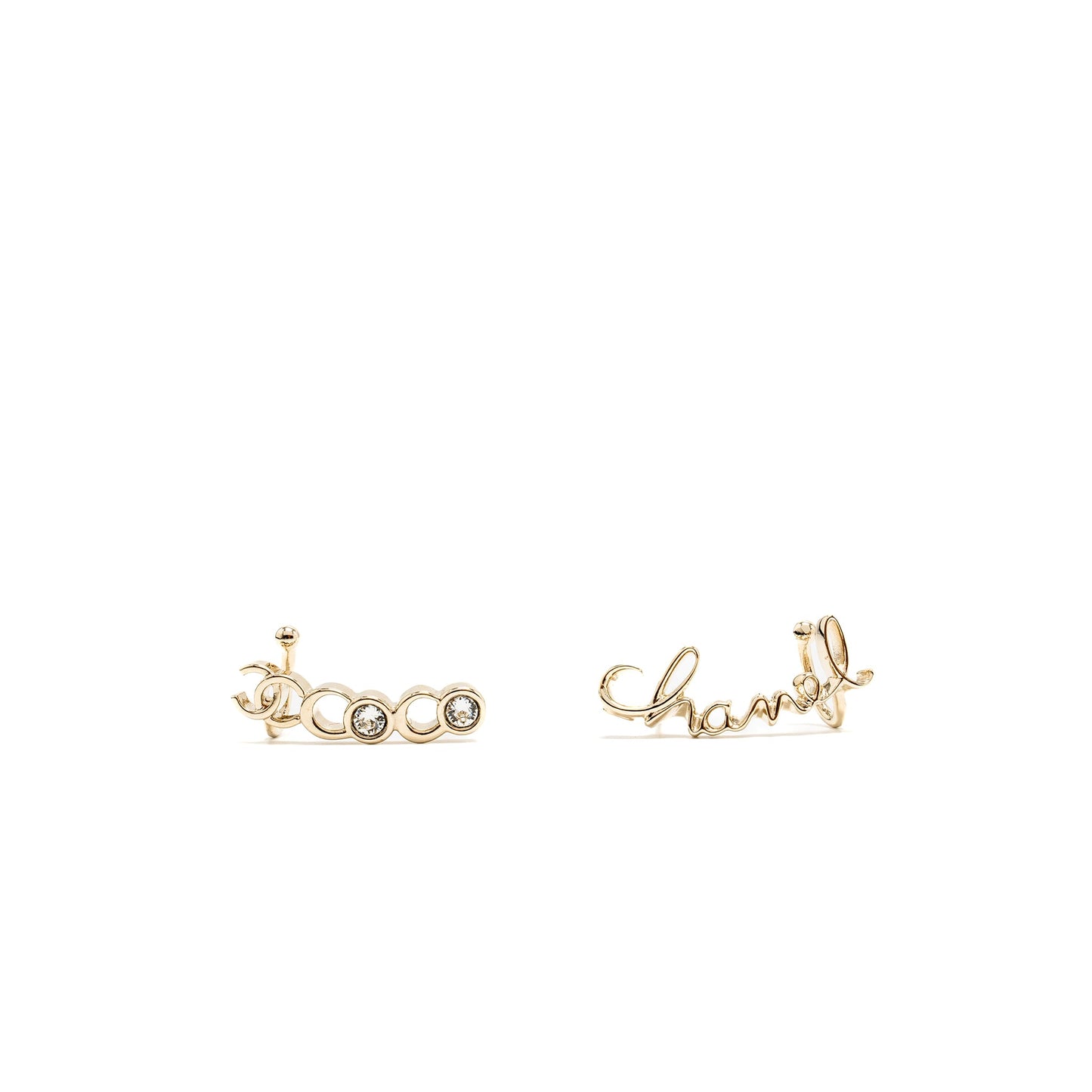 Chanel Coco Chanel letter earrings light gold tone