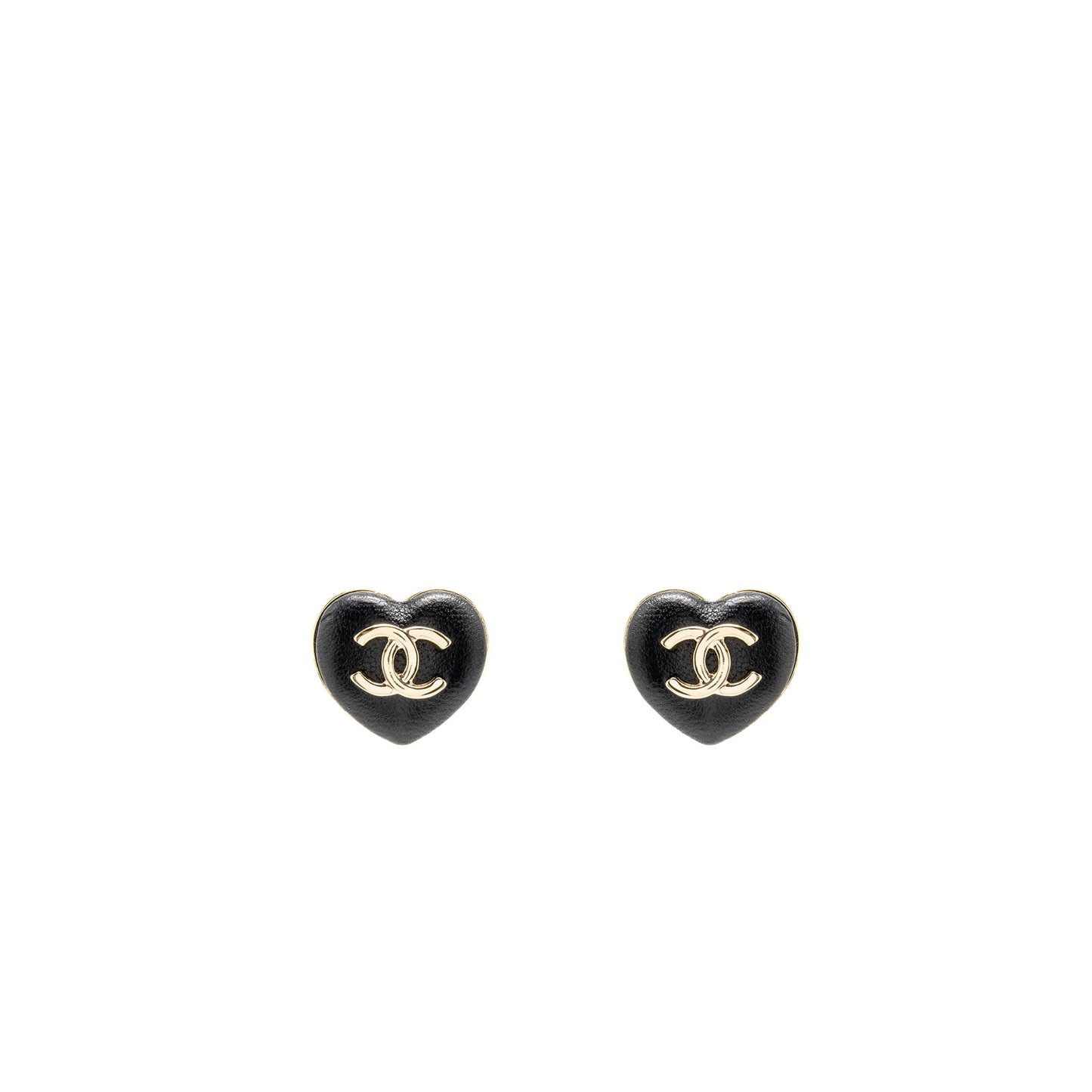 Chanel 22k CC Logo Heart Shape Earrings Lambskin Black L