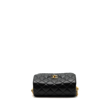 Chanel 22a Button On Chain Flap Shoulder Bag Lambskin Black Brushed (Microchip)