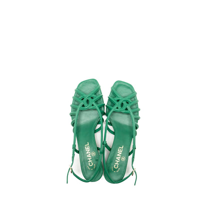 Chanel Size 37.5 22B CC Logo Sandals Lambskin Green