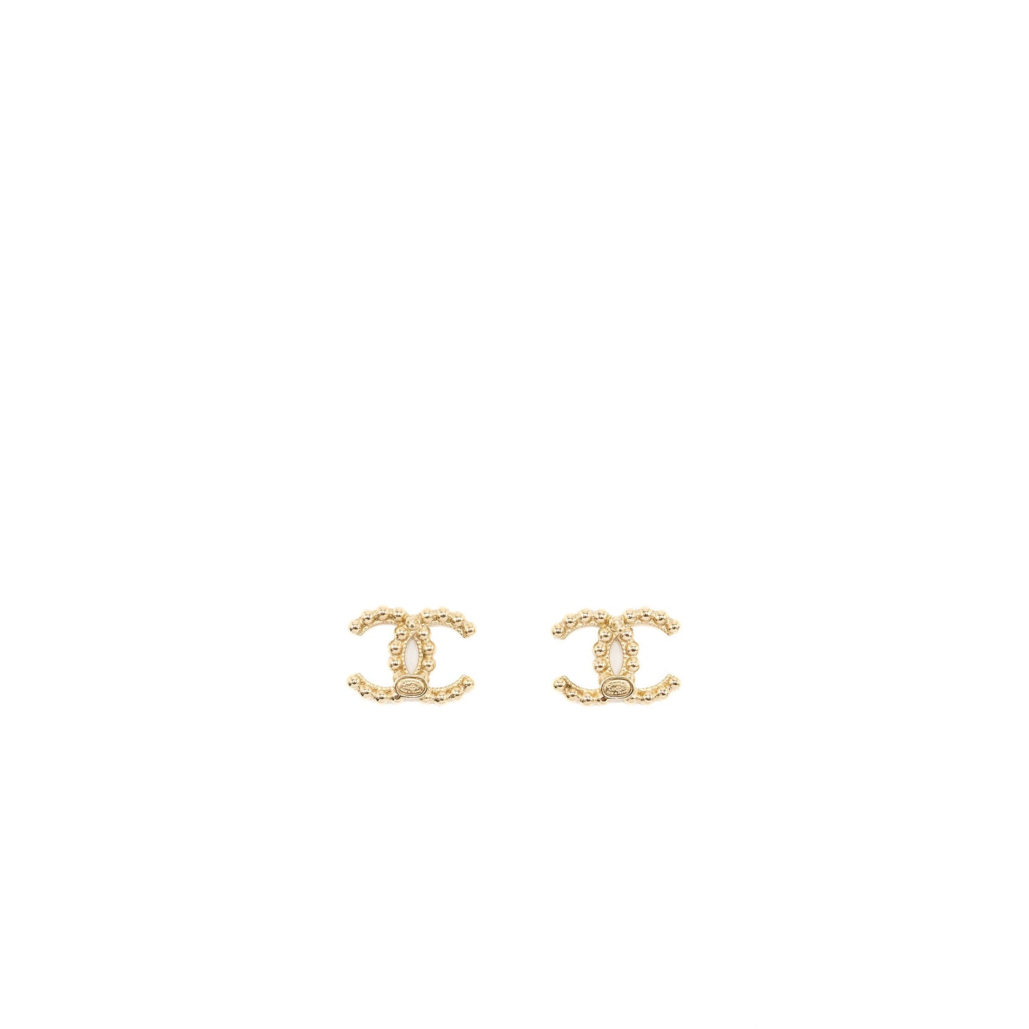 Chanel Beads CC Logo Earrings Light Gold Tone