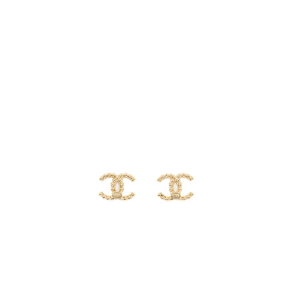 Chanel Beads CC Logo Earrings Light Gold Tone