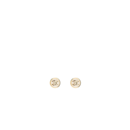 Chanel round cc Logo earrings white light gold tone