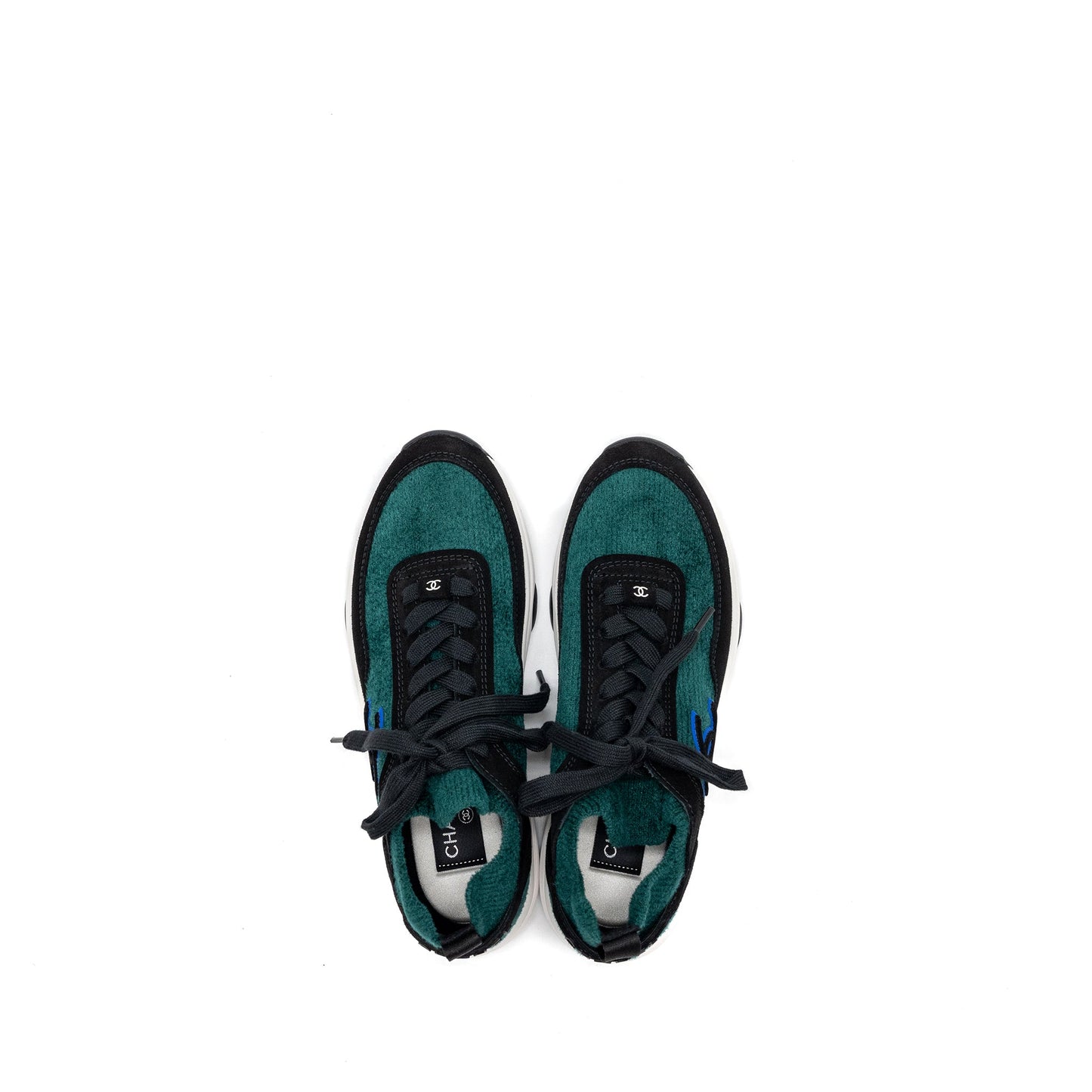 Chanel Size 37 CC logo Sneakers Suede/Knit Fabric Green/Black