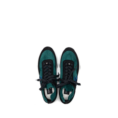 Chanel Size 37 CC logo Sneakers Suede/Knit Fabric Green/Black
